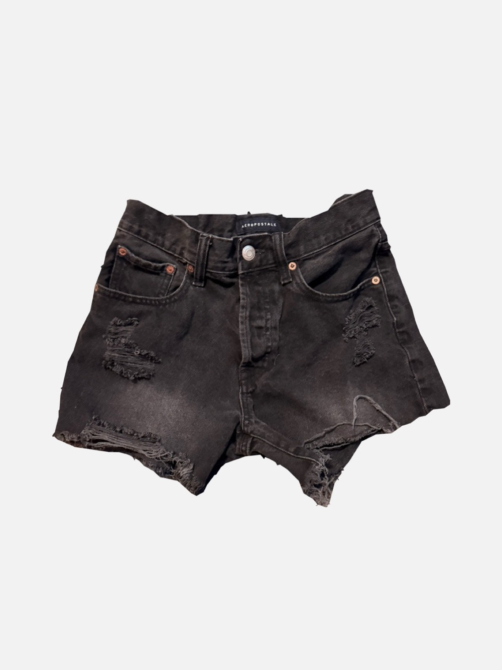 Aeropostale High-Rise Black Distressed Denim Shorts